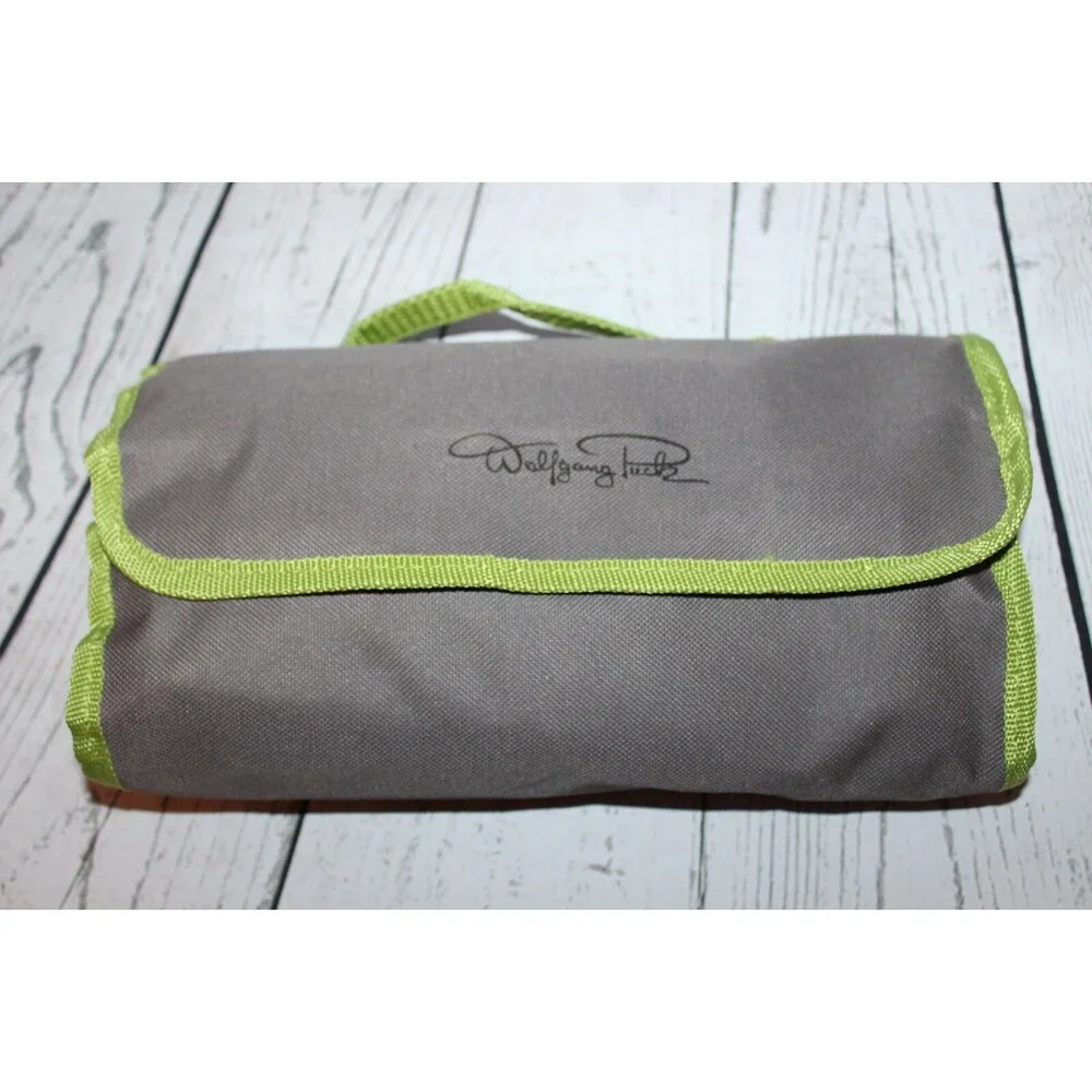 Wolfgang Puck Roll Up Carrying Case Garnish Bar Set Lots of Pieces NEW Green
